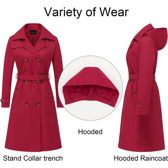 Water-Repellent Knee-Length Women's Slim Trench Coat with Chic Design & Pockets - Picture 3 of 6